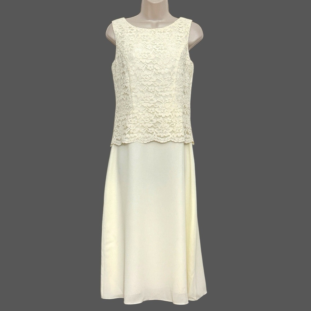 VTG 90s Lanz Salzburg Dress 4 Ivory Lace Fit Flare Midi Coquette Bridal Ethereal